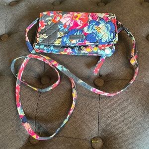 Vera Bradley Pretty Posies wallet w/ adjustable shoulder strap & RFID zip pocket